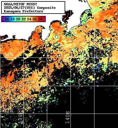 NOAA、MetOp 人工衛星画像 検索結果, 水温分布を図示