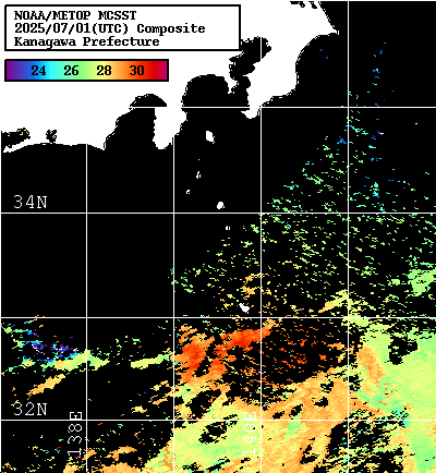 NOAA、MetOp 人工衛星画像 検索結果, 水温分布を図示