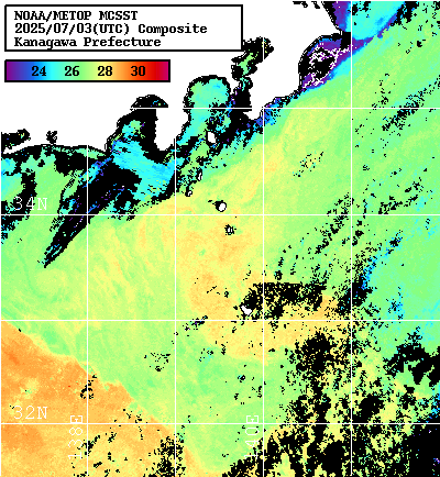 NOAA、MetOp 人工衛星画像 検索結果, 水温分布を図示