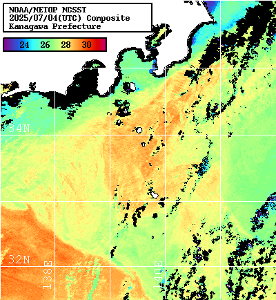 NOAA、MetOp 人工衛星画像 検索結果, 水温分布を図示