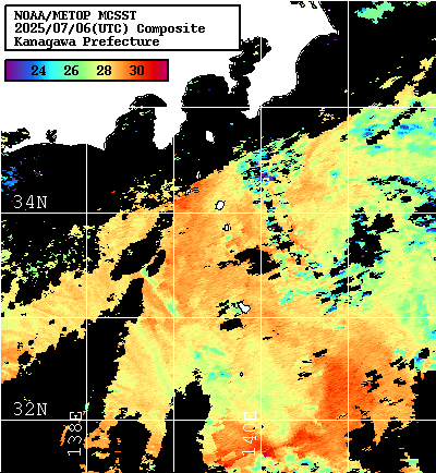 NOAA、MetOp 人工衛星画像 検索結果, 水温分布を図示