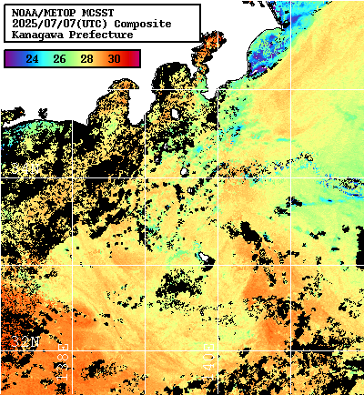 NOAA、MetOp 人工衛星画像 検索結果, 水温分布を図示