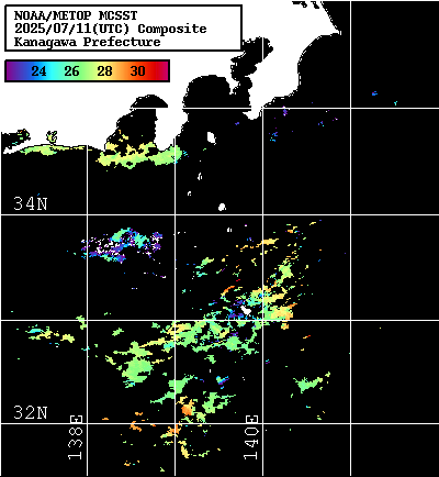 NOAA、MetOp 人工衛星画像 検索結果, 水温分布を図示