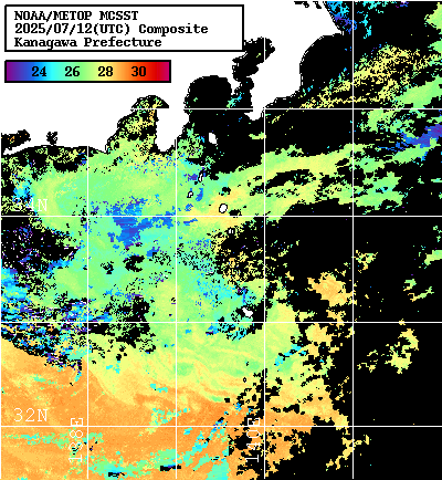 NOAA、MetOp 人工衛星画像 検索結果, 水温分布を図示
