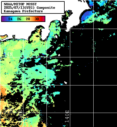 NOAA、MetOp 人工衛星画像 検索結果, 水温分布を図示