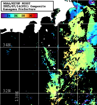 NOAA、MetOp 人工衛星画像 検索結果, 水温分布を図示