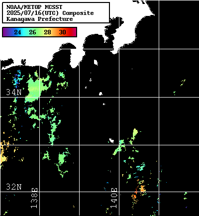 NOAA、MetOp 人工衛星画像 検索結果, 水温分布を図示