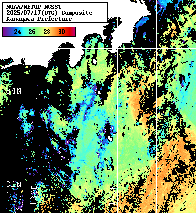 NOAA、MetOp 人工衛星画像 検索結果, 水温分布を図示