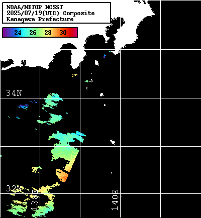NOAA、MetOp 人工衛星画像 検索結果, 水温分布を図示