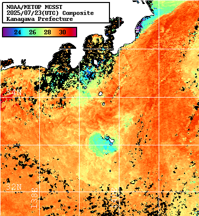 NOAA、MetOp 人工衛星画像 検索結果, 水温分布を図示