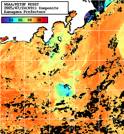 NOAA、MetOp 人工衛星画像 検索結果, 水温分布を図示