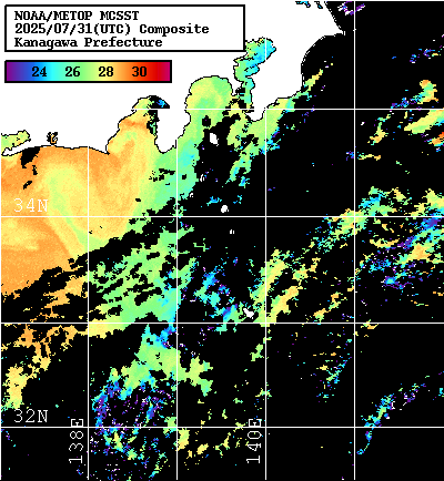 NOAA、MetOp 人工衛星画像 検索結果, 水温分布を図示
