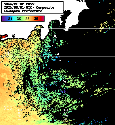 NOAA、MetOp 人工衛星画像 検索結果, 水温分布を図示