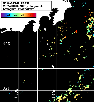 NOAA、MetOp 人工衛星画像 検索結果, 水温分布を図示