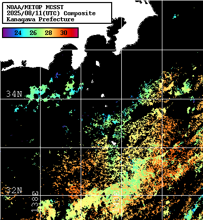 NOAA、MetOp 人工衛星画像 検索結果, 水温分布を図示
