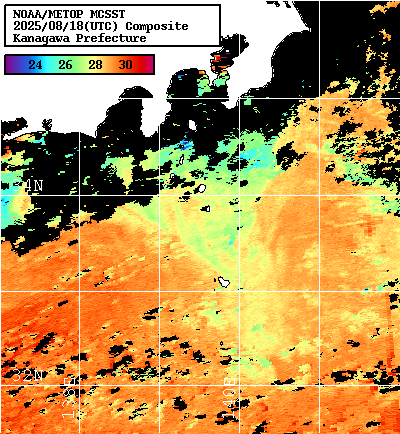 NOAA、MetOp 人工衛星画像 検索結果, 水温分布を図示