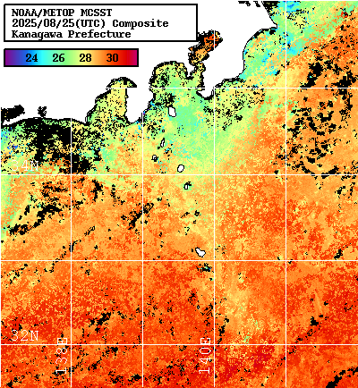 NOAA、MetOp 人工衛星画像 検索結果, 水温分布を図示