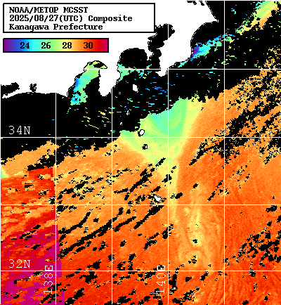 NOAA、MetOp 人工衛星画像 検索結果, 水温分布を図示