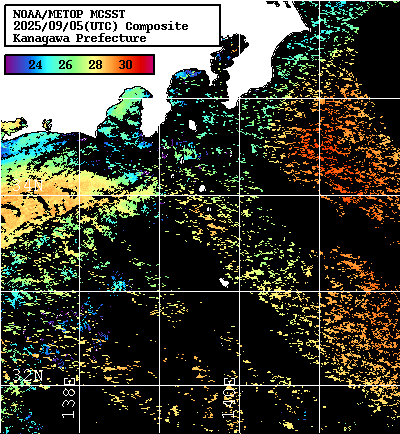 NOAA、MetOp 人工衛星画像 検索結果, 水温分布を図示