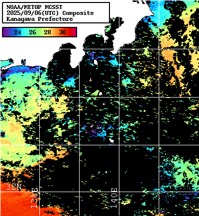 NOAA、MetOp 人工衛星画像 検索結果, 水温分布を図示
