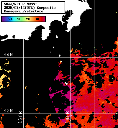 NOAA、MetOp 人工衛星画像 検索結果, 水温分布を図示