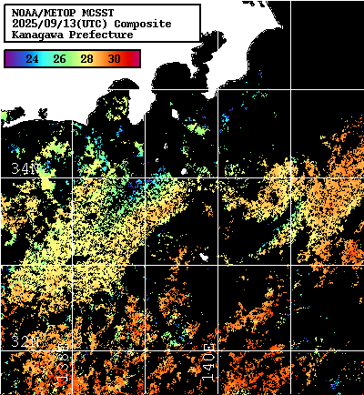 NOAA、MetOp 人工衛星画像 検索結果, 水温分布を図示
