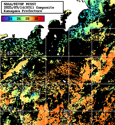 NOAA、MetOp 人工衛星画像 検索結果, 水温分布を図示