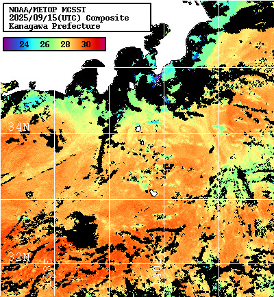 NOAA、MetOp 人工衛星画像 検索結果, 水温分布を図示