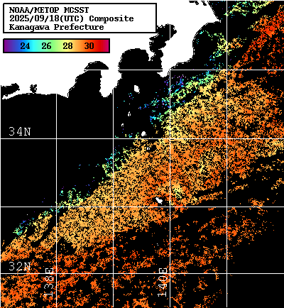 NOAA、MetOp 人工衛星画像 検索結果, 水温分布を図示