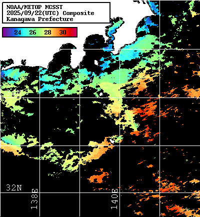 NOAA、MetOp 人工衛星画像 検索結果, 水温分布を図示