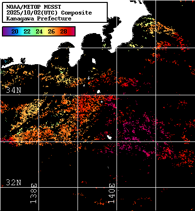 NOAA、MetOp 人工衛星画像 検索結果, 水温分布を図示