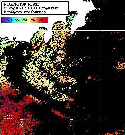 NOAA、MetOp 人工衛星画像 検索結果, 水温分布を図示