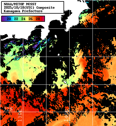 NOAA、MetOp 人工衛星画像 検索結果, 水温分布を図示