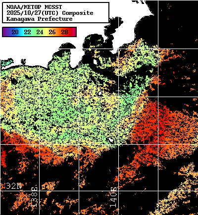 NOAA、MetOp 人工衛星画像 検索結果, 水温分布を図示