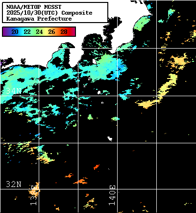 NOAA、MetOp 人工衛星画像 検索結果, 水温分布を図示