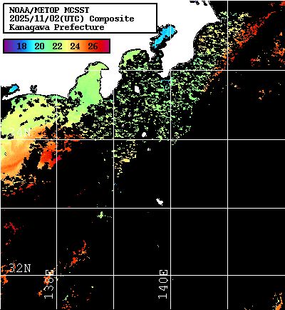 NOAA、MetOp 人工衛星画像 検索結果, 水温分布を図示