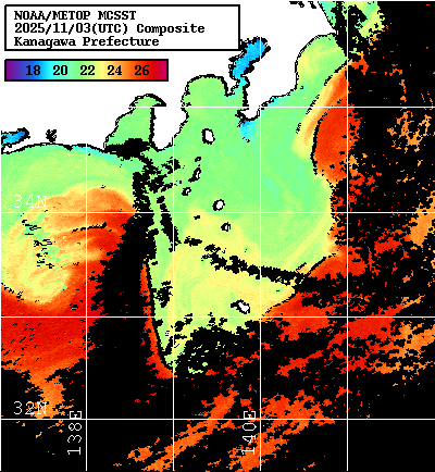 NOAA、MetOp 人工衛星画像 検索結果, 水温分布を図示