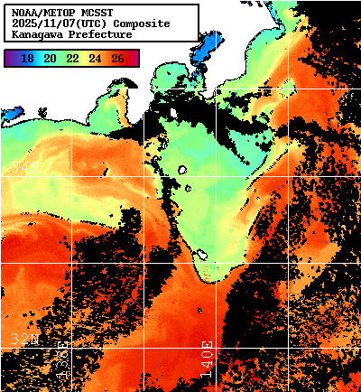 NOAA、MetOp 人工衛星画像 検索結果, 水温分布を図示