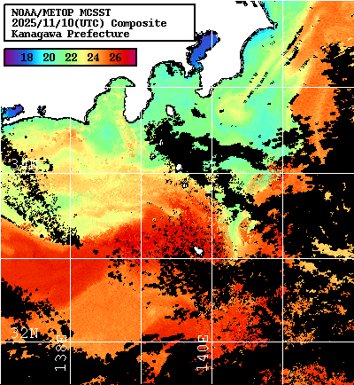 NOAA、MetOp 人工衛星画像 検索結果, 水温分布を図示