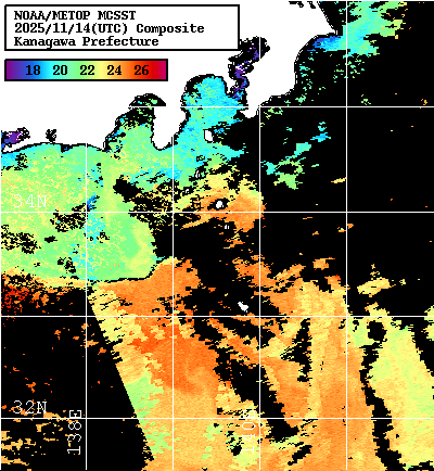 NOAA、MetOp 人工衛星画像 検索結果, 水温分布を図示