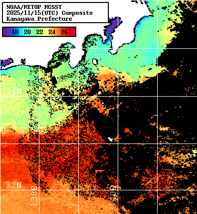 NOAA、MetOp 人工衛星画像 検索結果, 水温分布を図示