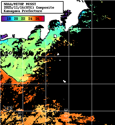 NOAA、MetOp 人工衛星画像 検索結果, 水温分布を図示