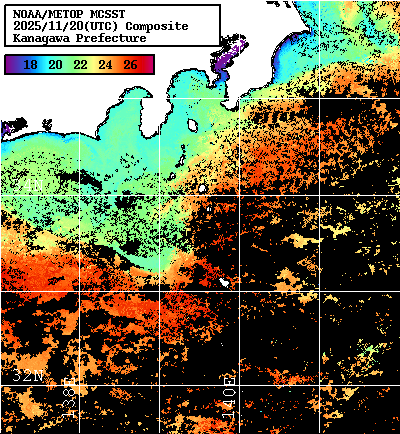 NOAA、MetOp 人工衛星画像 検索結果, 水温分布を図示