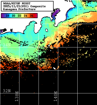 NOAA、MetOp 人工衛星画像 検索結果, 水温分布を図示