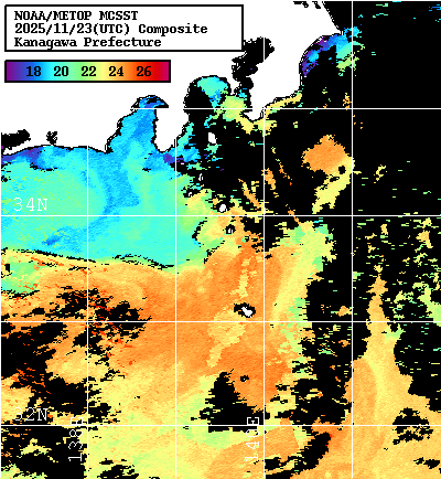 NOAA、MetOp 人工衛星画像 検索結果, 水温分布を図示