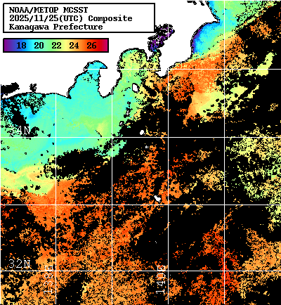 NOAA、MetOp 人工衛星画像 検索結果, 水温分布を図示