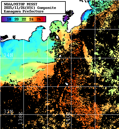NOAA、MetOp 人工衛星画像 検索結果, 水温分布を図示
