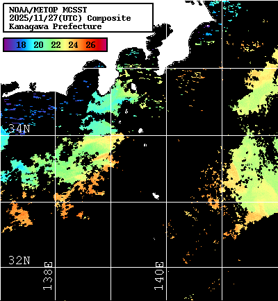 NOAA、MetOp 人工衛星画像 検索結果, 水温分布を図示