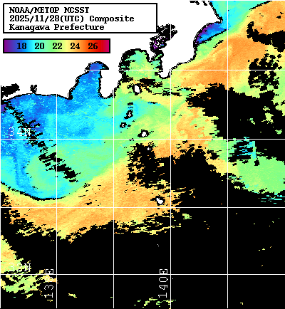 NOAA、MetOp 人工衛星画像 検索結果, 水温分布を図示