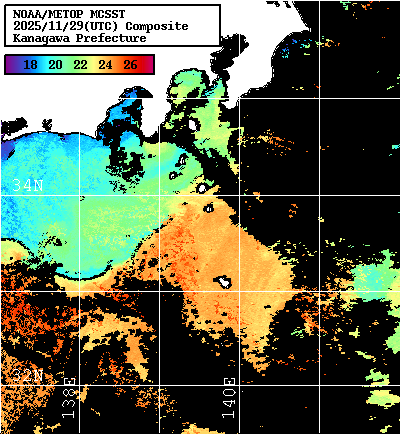 NOAA、MetOp 人工衛星画像 検索結果, 水温分布を図示